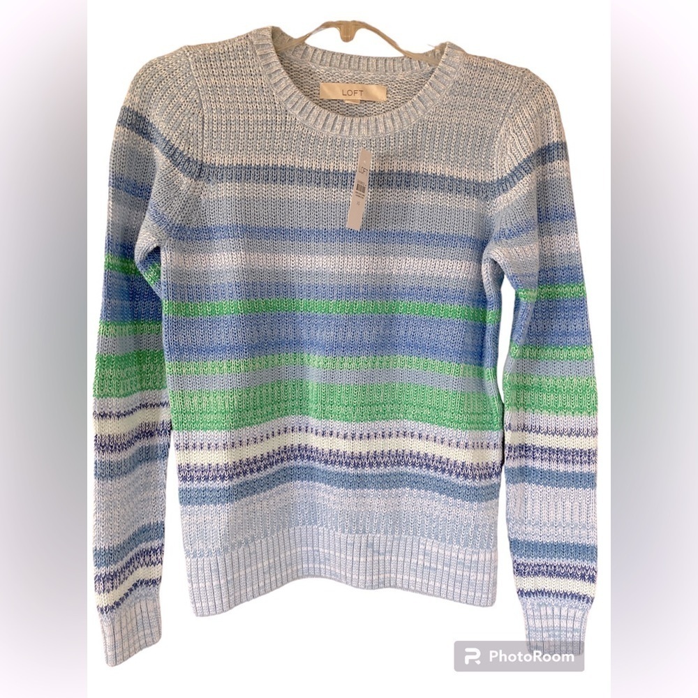 Loft‎ Cotton Blend Striped Sweater Blue/Green (Size XS)